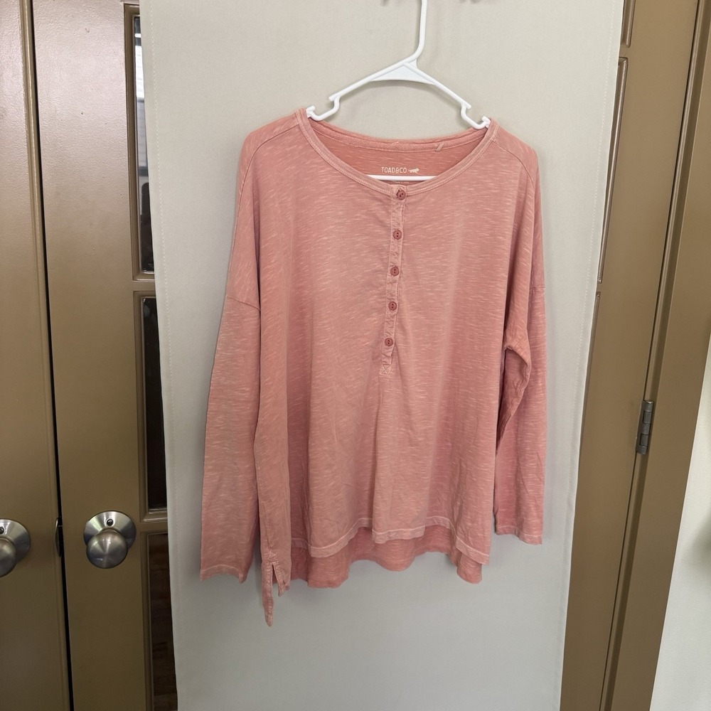 Toad&Co Women's Small Pink Oversized Buttons Henley Long Sleeve Tee T-Shirt